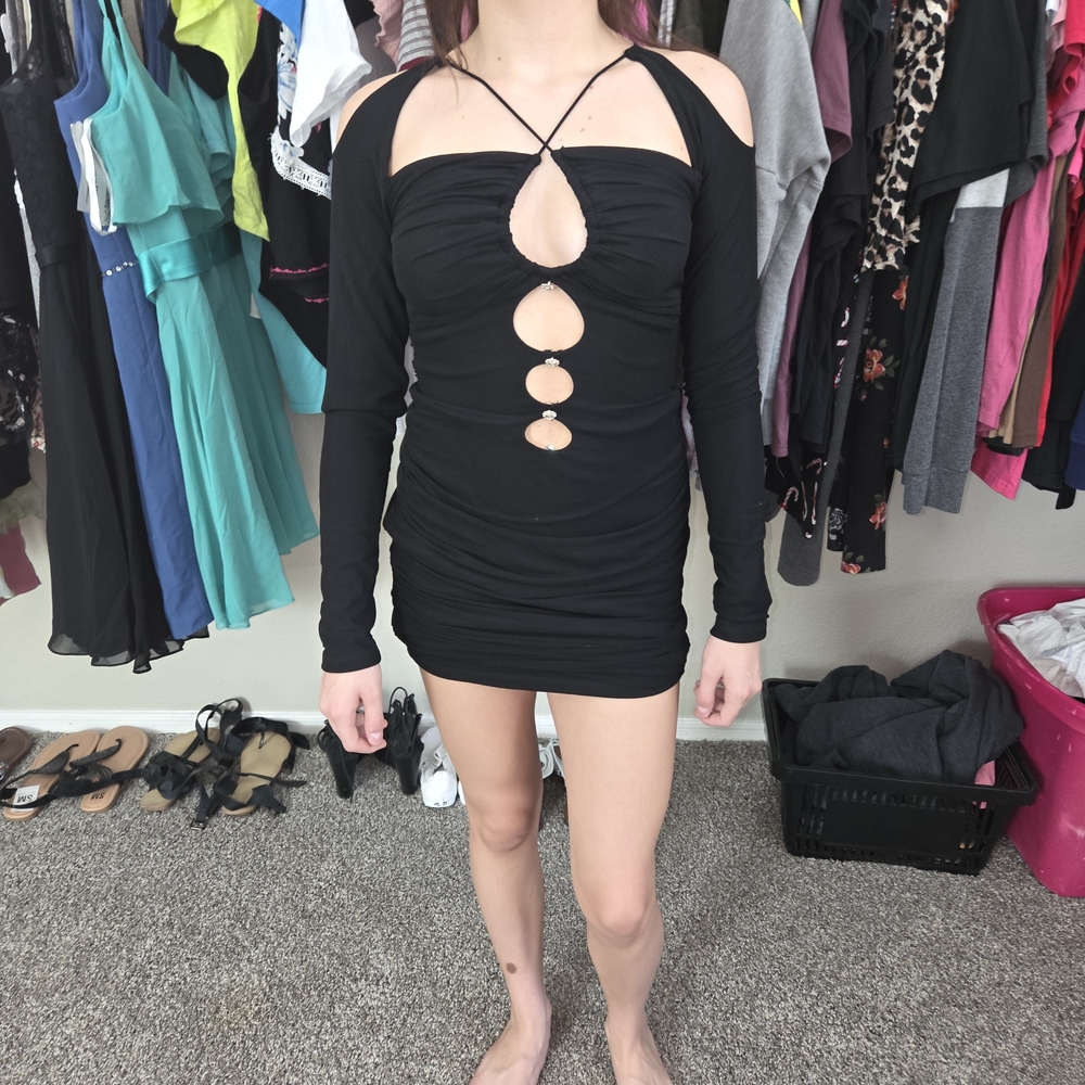 Windsor Black Long Sleeve Cut-Out Dress